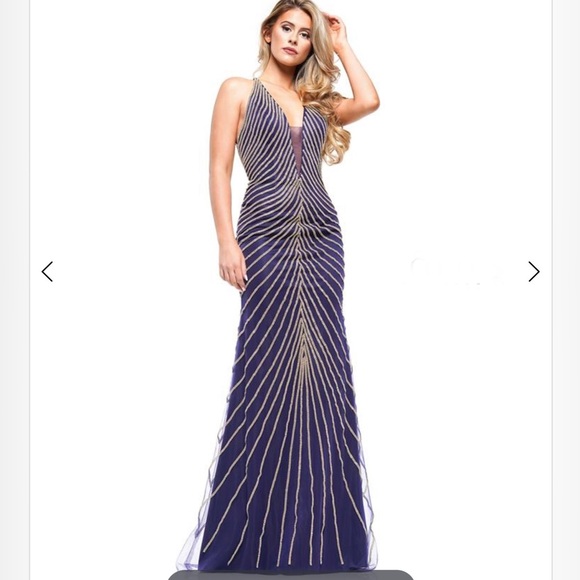 Navy blue silver and gold beaded/embellished gown for special occasions. - Picture 5 of 6